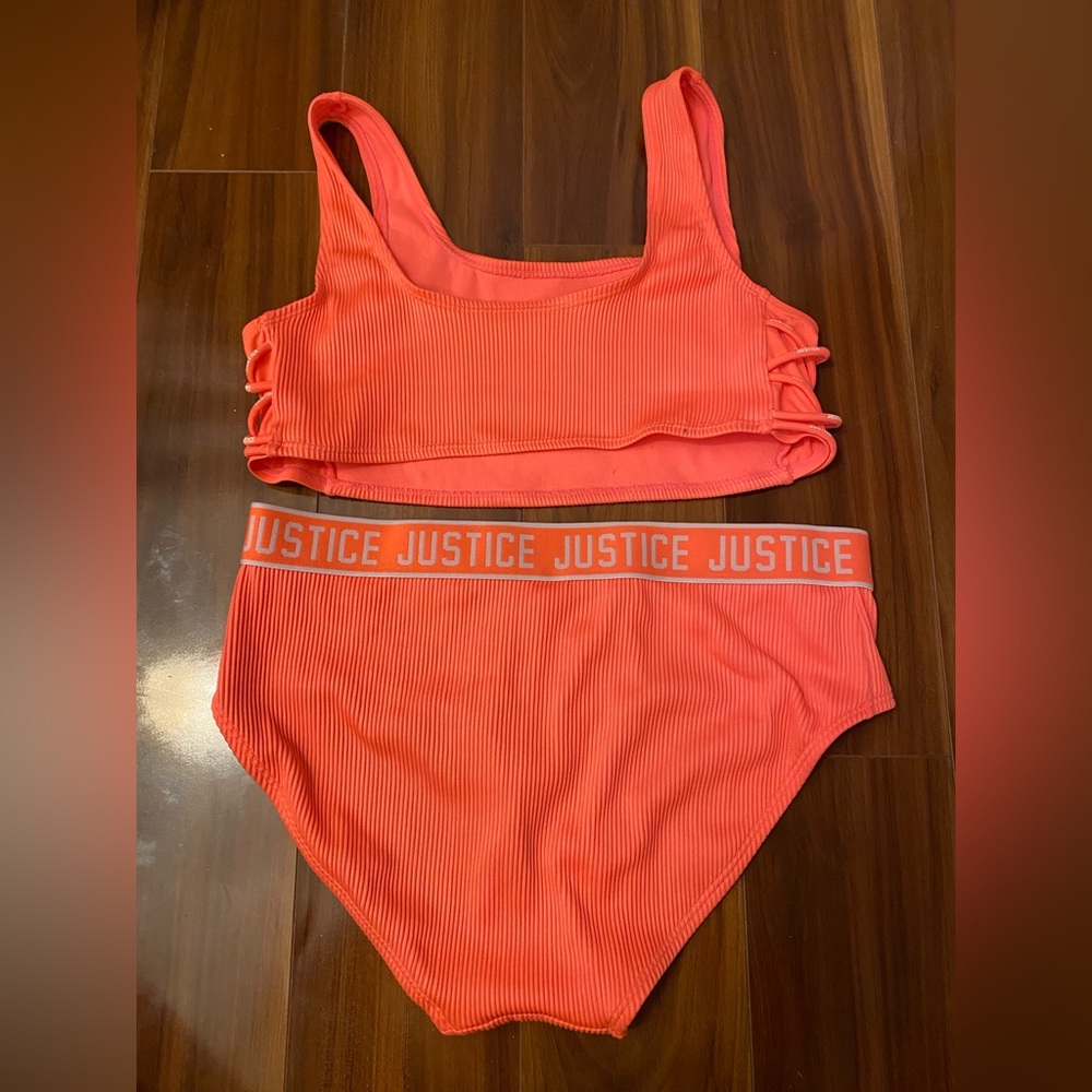 Justice 2 pc bathing suit bikini coral pink size 16 plus